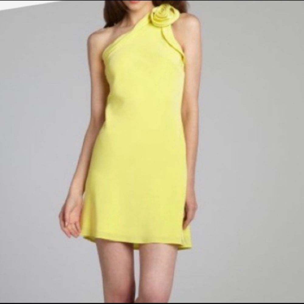 ABS One Shoulder Rosette Mini Dress. Size 2